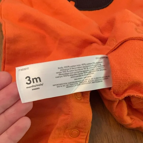 🍊5/$25 Carter's Orange Pumpkin Face Romper size 3m - Picture 6 of 6